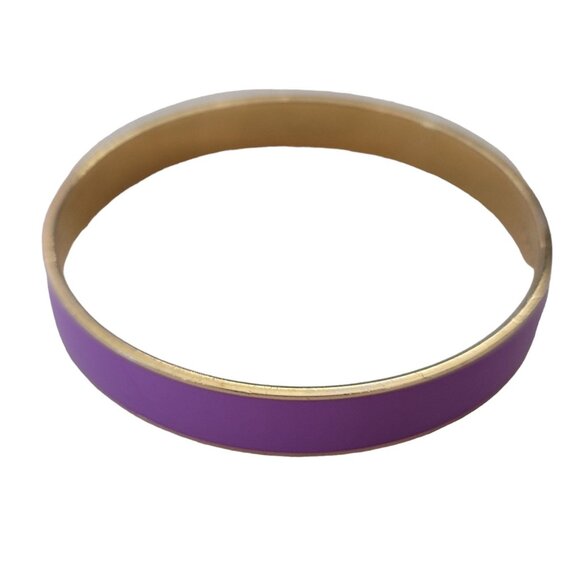 J.Crew Gold Tone Purple Lavender Enamel Bangle Bracelet E961 - Picture 2 of 9